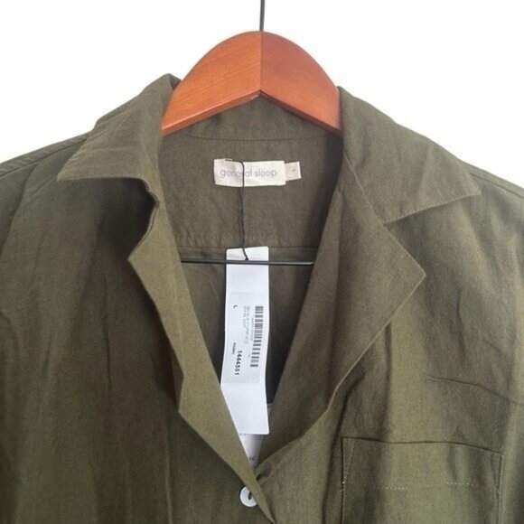NEW General Sleep Sz Large Pajama Top Khaki Green Organic Cotton Soft Flannel - Picture 3 of 10